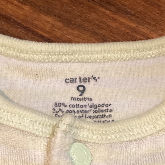 Carter’s Terry Cloth Towel Pajamas Size 9 Months Green Yellow - Picture 3 of 5